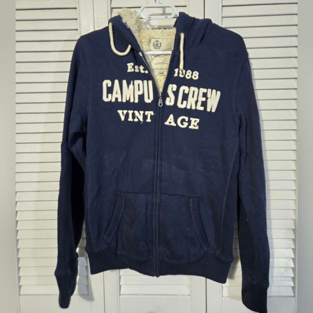 Navy Campus Crew Vintage Hoodie